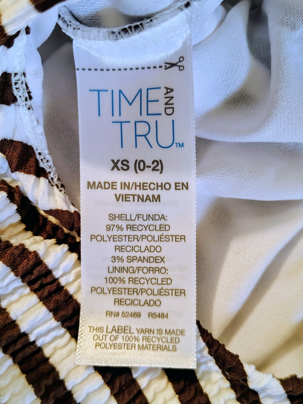 Time and Tru Striped One-Piece Swimsuit - White and Brown - Picture 7 of 7